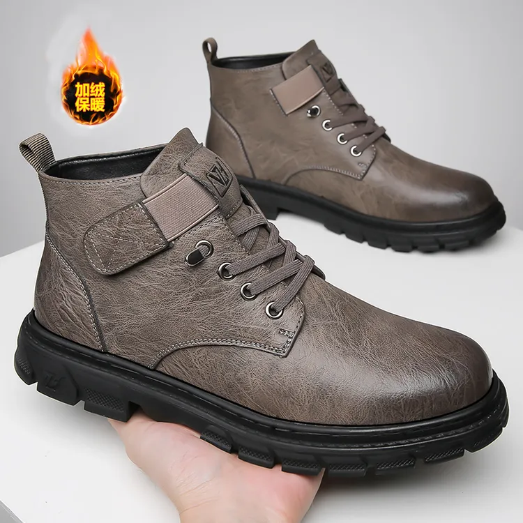 【顺丰包邮】秋冬男款马丁靴时尚百搭加绒棉鞋户外防滑工装鞋商品图