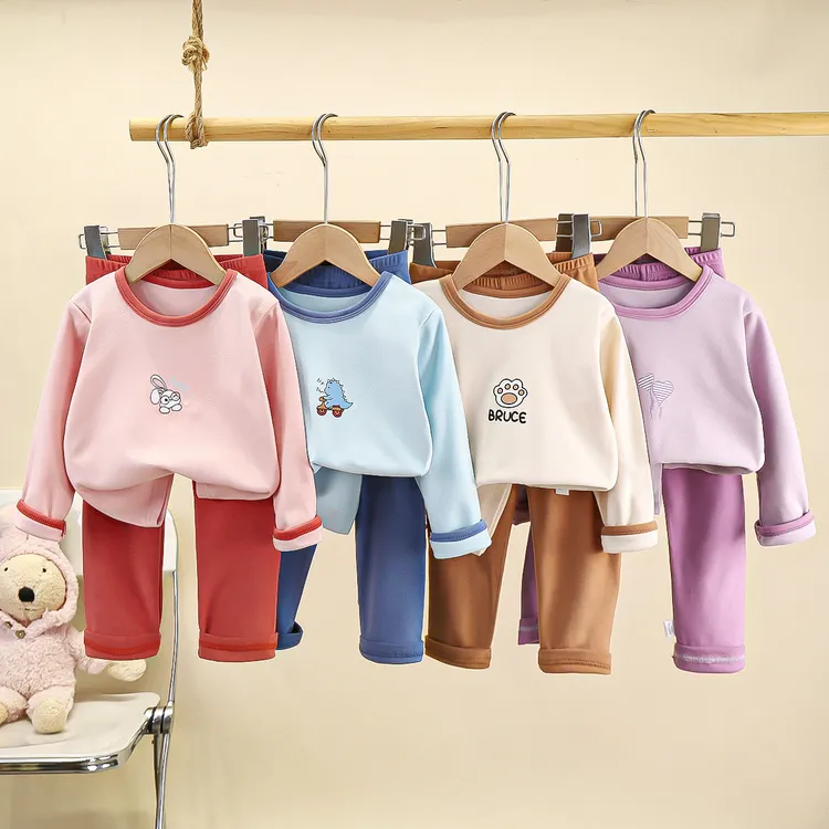 秋冬款儿童男童女童德绒时尚休闲收口保暖家居服宝宝秋衣秋裤套装