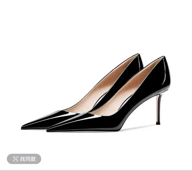 性感百搭尖头高跟鞋女2025春季新款漆皮细跟时尚单鞋浅口宴会女鞋