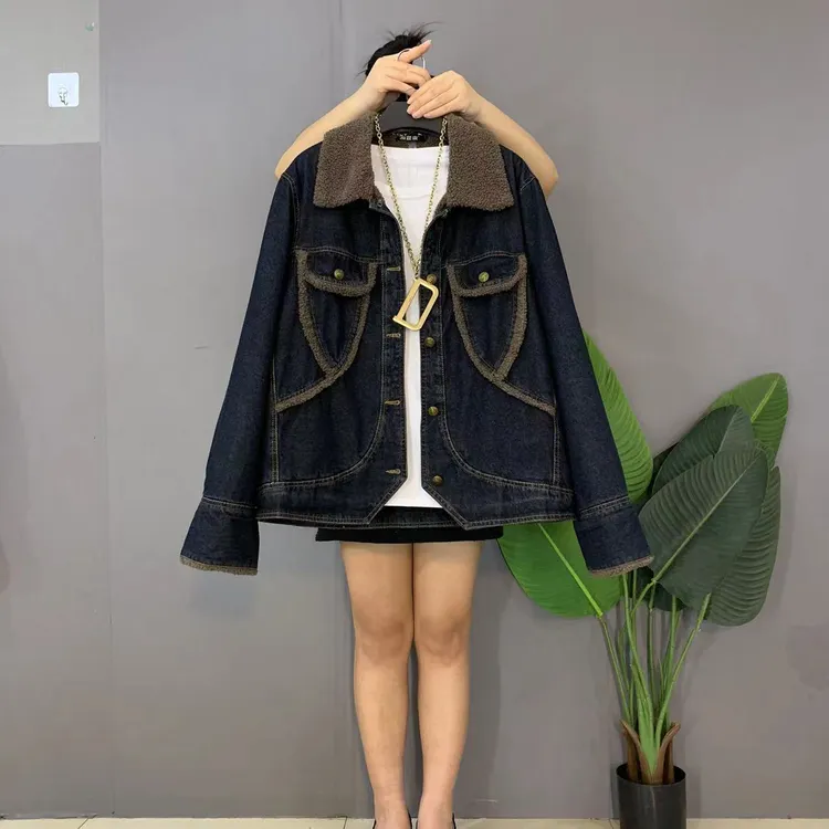 新款大码女装时尚休闲牛仔百搭棉服外套（不含打底衫）