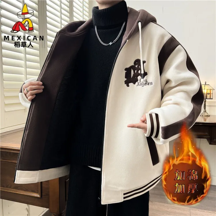 稻草人青少年冬季新款加棉加厚奥粒绒棉衣阔版韩版保暖棉服外套男