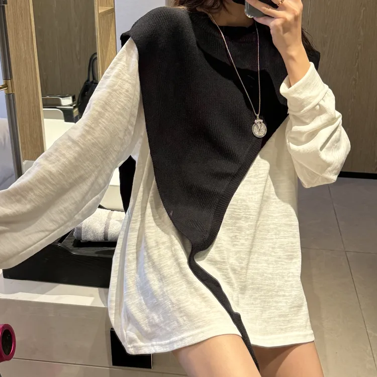 【披肩】高领系带黑色针织毛衣百搭时尚披肩外搭马甲