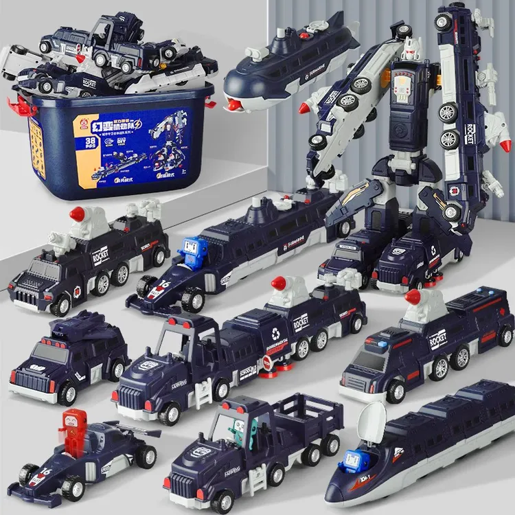 儿童磁吸力积木拼接玩具男孩汽车变形金刚机器人磁吸拼装生日礼物