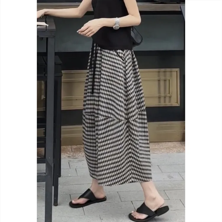 艾塔莉格子半身裙休闲裙子女秋冬新款胖mm大码a字中长裙不规则裙