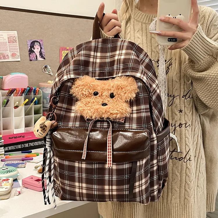 日系儿童书包ins小众秋冬格子复古背包一二年级小学生春游双肩包