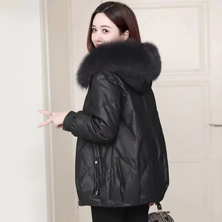 迈宝莉超大狐狸毛冬季真皮鹅绒服女海宁新款绵羊皮皮衣羽绒服1839
