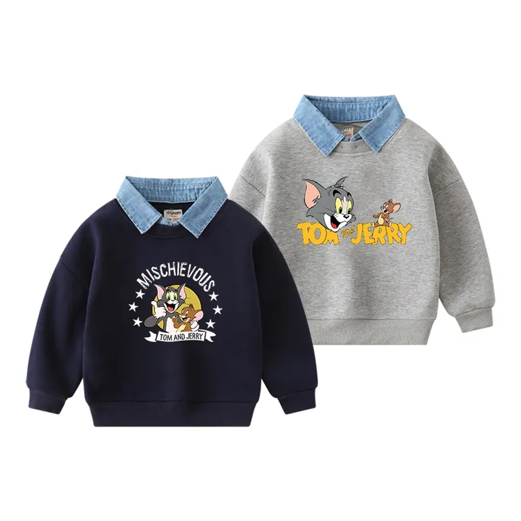 猫和老鼠儿童春秋套头打底衫男女童翻领长袖上衣中小童休闲卫衣