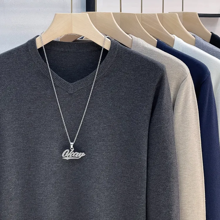 2025新款男士鸡心领保暖针织衫秋冬时尚休闲V领爆款毛衣打底衫