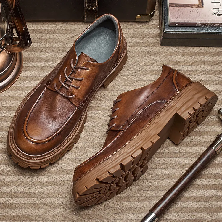 断码清仓LG701厚底潮流百搭英伦风复古系带圆头皮鞋英伦休闲男鞋