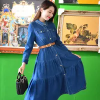 【可可专属】长袖商场同款气质牛仔连衣裙舰队蓝色LMFC6BDOP001