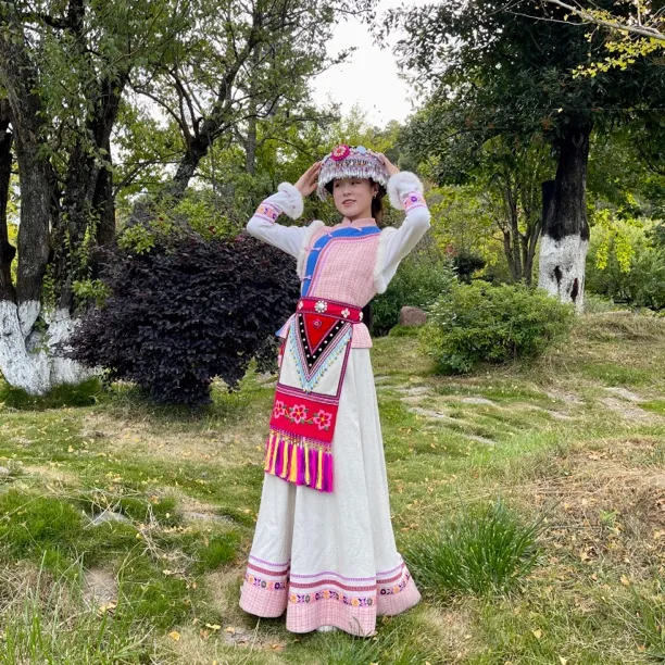 【古韵傈绣】新品小香风傈僳族女装民族风长裙百褶女士羊羔绒新娘装