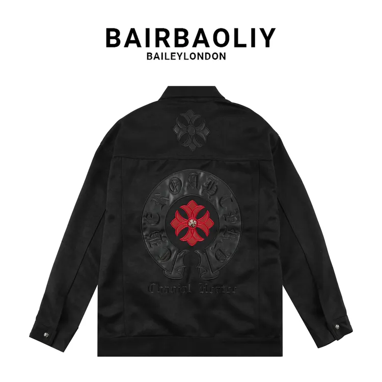 BAIRBAOLIY潮牌小众轻奢十字架贴皮刺绣夹克休闲百搭秋冬牛仔外套