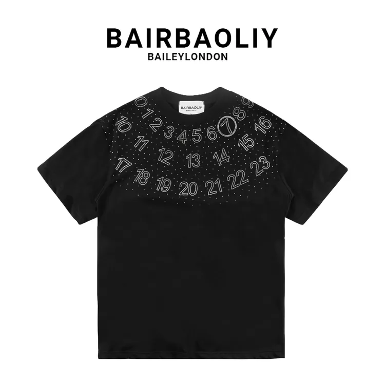 BAIRBAOLIY/柏堡里品牌高奢烫钻数字百搭休闲潮流短袖T恤男夏季