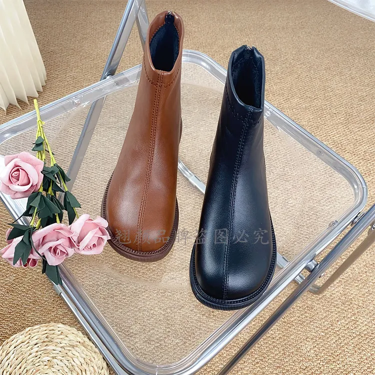【翘颜品牌】简约加绒切尔西真软皮软底百搭显瘦马丁靴短靴8818