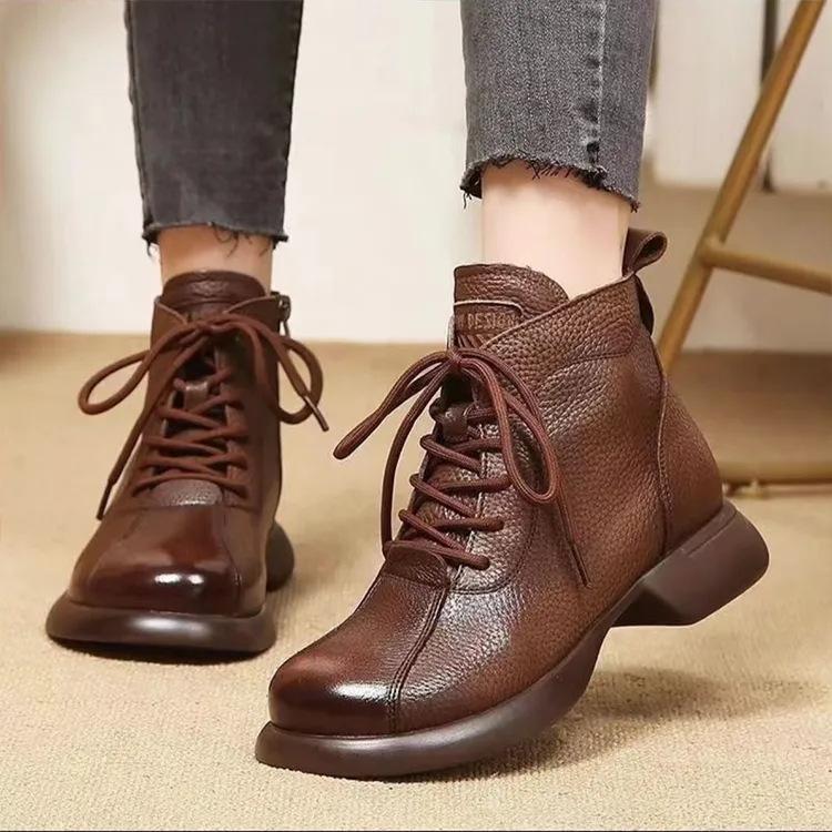 【品牌力荐】秋冬高级舒适休闲荔枝纹加绒保暖软底防水马丁靴A315