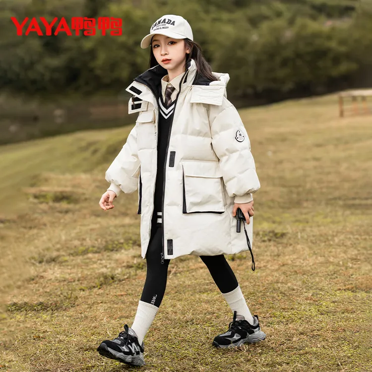 【石墨烯内发热】鸭鸭女童羽绒服中长款秋冬2024新款鹅绒外套23572