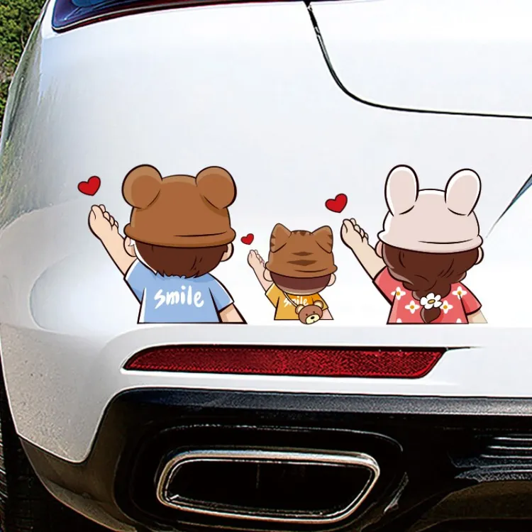 可爱卡通亲子比心汽车贴纸一家人后挡风玻璃车尾贴车内有宝宝车贴