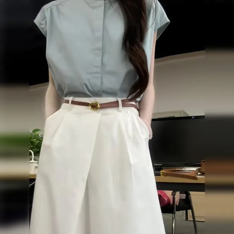 韩系简约气质职场通勤衬衫上衣半身长裙两件套装女夏天搭配一整套