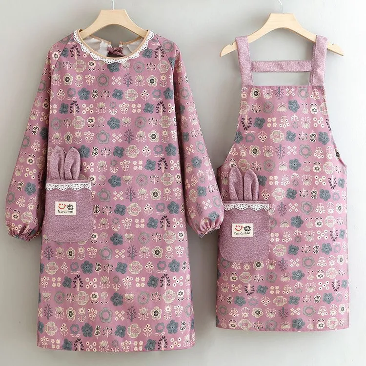 围裙厨房家用洗碗全包围裙女打工妹外穿围腰长袖反穿衣耐脏