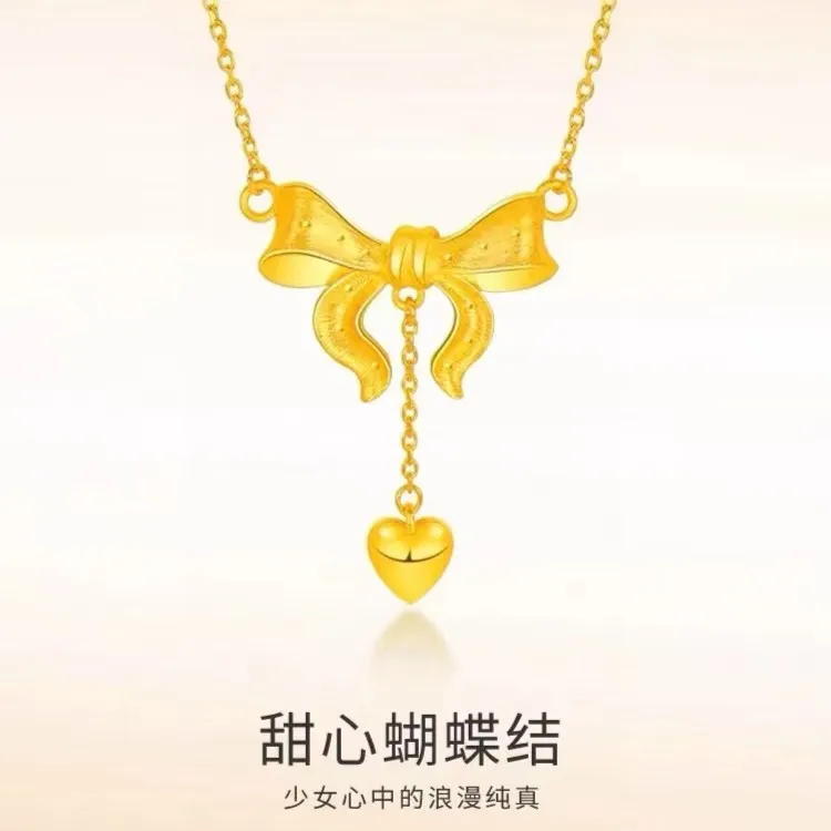 老凤祥足金999黄金蝴蝶结项链在逃公主系列甜美百搭 