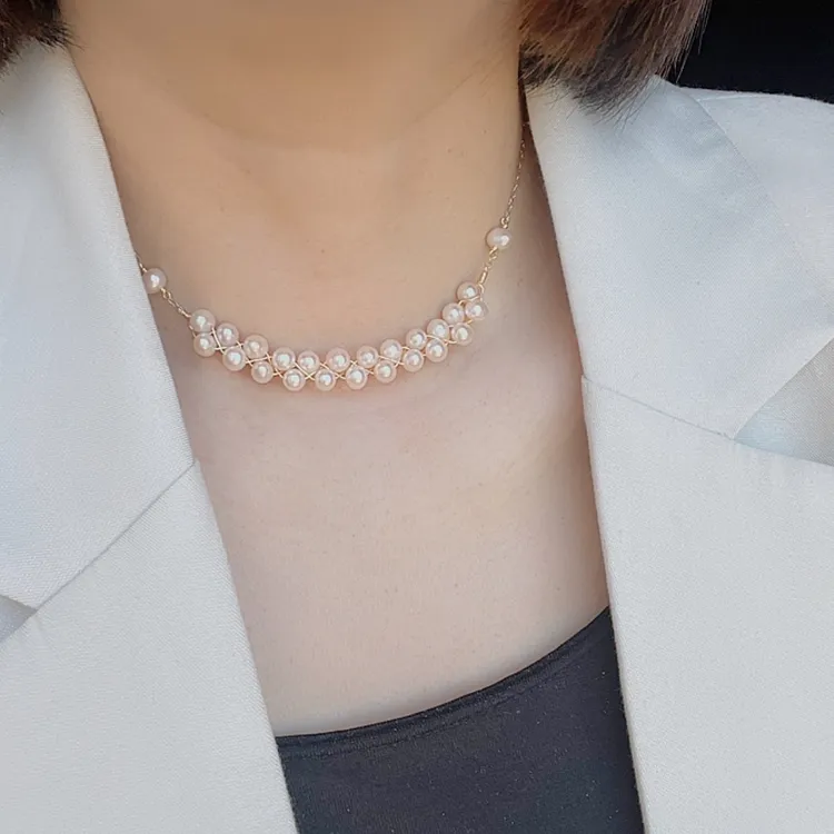 链子925银 甲状腺遮疤痕双层珠珠项链百搭小众锁骨链轻奢可调节