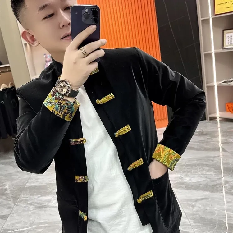 秋冬新款高级感唐装棉衣男中国风盘扣青云纱时尚潮流百搭舒适休闲