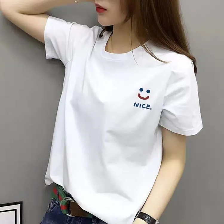 新款【笑脸NICE】纯棉短袖女短款T恤半袖时尚女潮上衣宽松潮流圆领