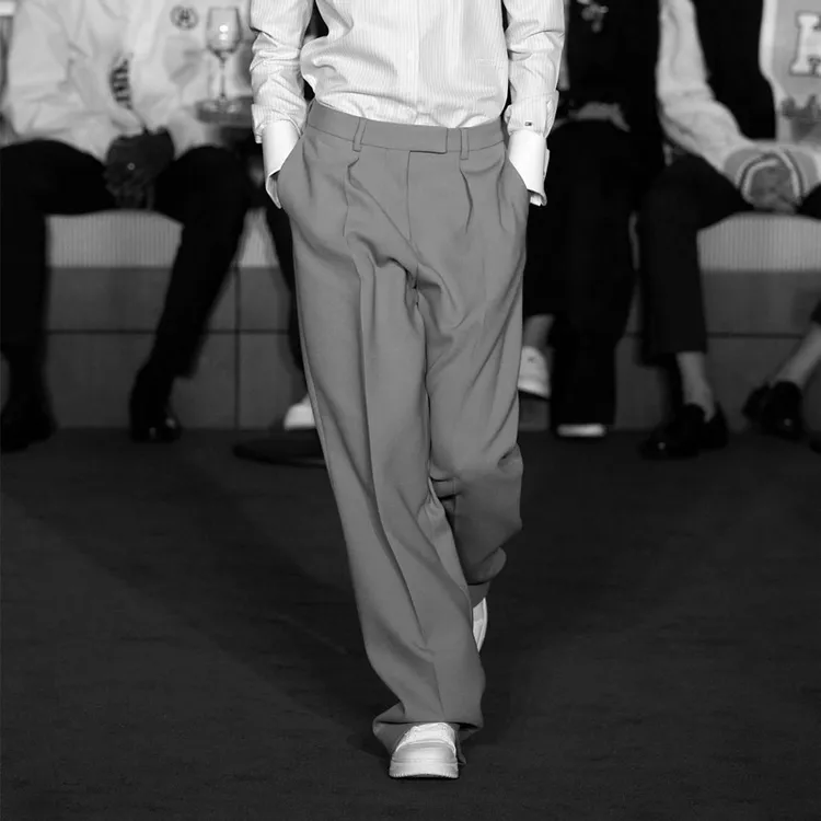 男士高腰长裤简欧风西裤垂感直筒休闲裤西装裤网红洋气炸街男装