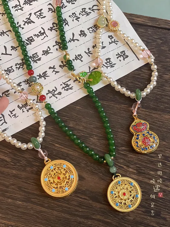 钛钢仿珍珠项链 新中式复古串珠项链女服旗袍毛衣链民族风配饰