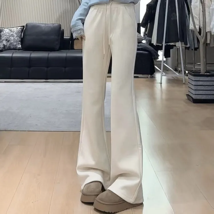 2025春秋冬季微喇裤女士外穿新款通勤喇叭休闲裤抽绳百搭运动卫裤