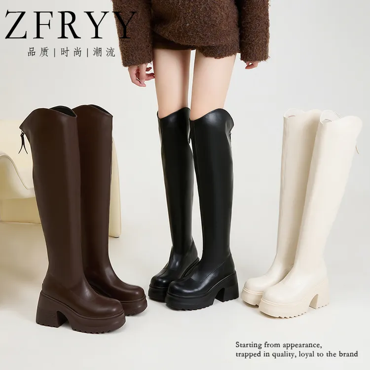 10公分小个子秋冬V口过膝靴/粗跟厚底时尚弹力显瘦长筒靴1983-B