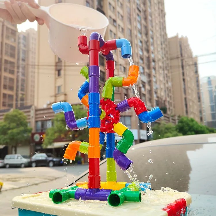 DIY管道积木桶装有趣光滑动手加厚宝宝洗澡戏水玩具