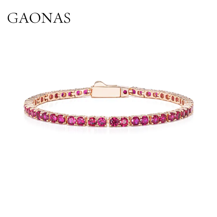 GAONAS 925银合成锆石手链 红色贵气轻奢富婆豪镶满钻手链10362SR