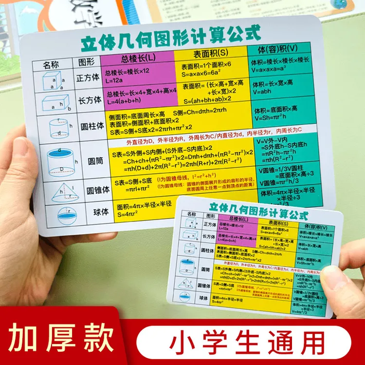 【小学通用】数学单位平面图形计算公式速记专用卡片加厚款