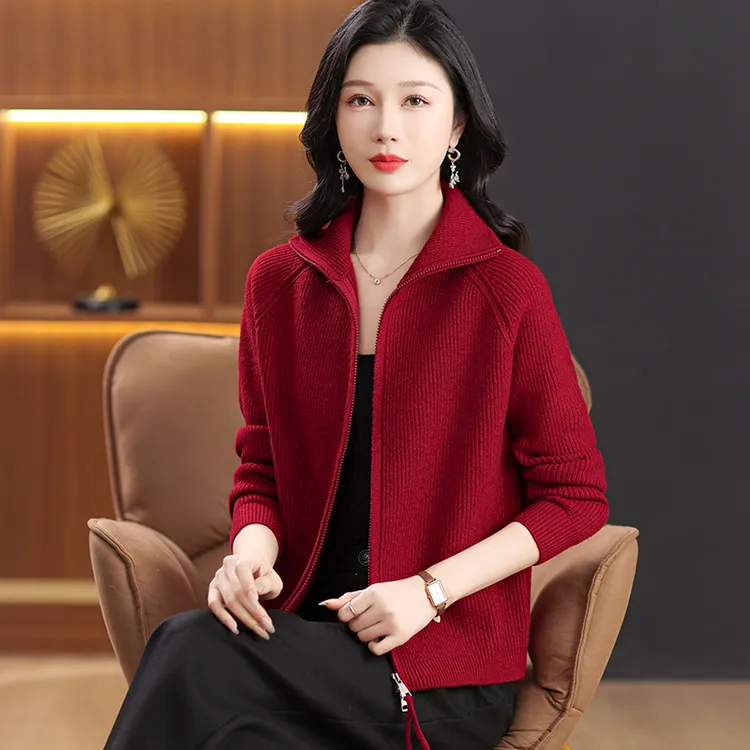 毛衣外套女秋冬2024新款宽松卫衣外穿洋气上衣高档拉链针织开衫