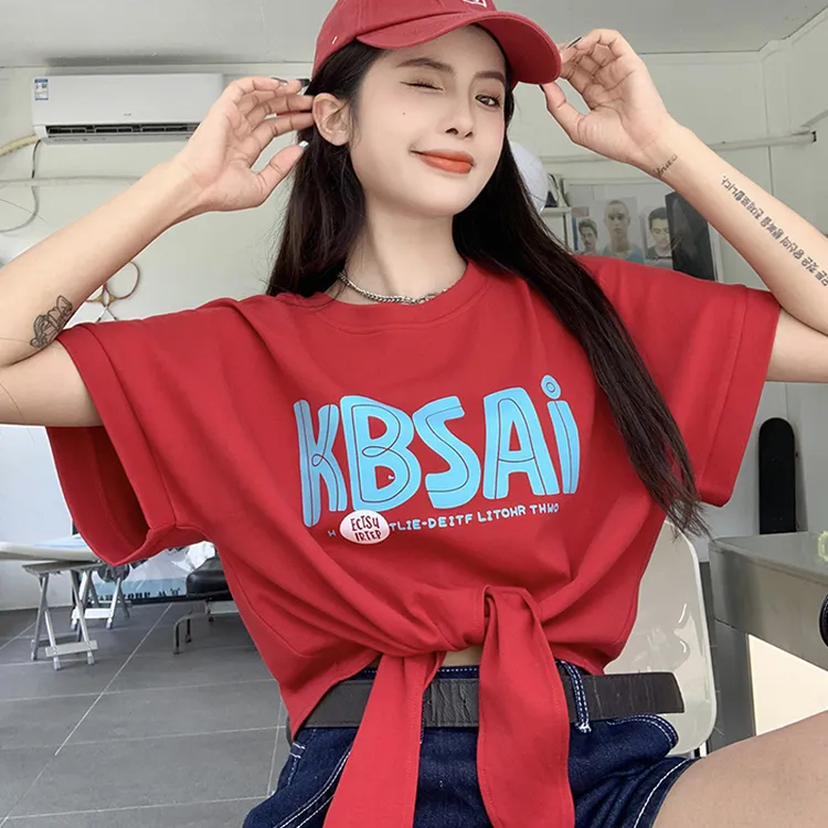 短款运动衣服爵士上衣女红色短袖跳舞t恤街舞尊巴服装洋气酷girl
