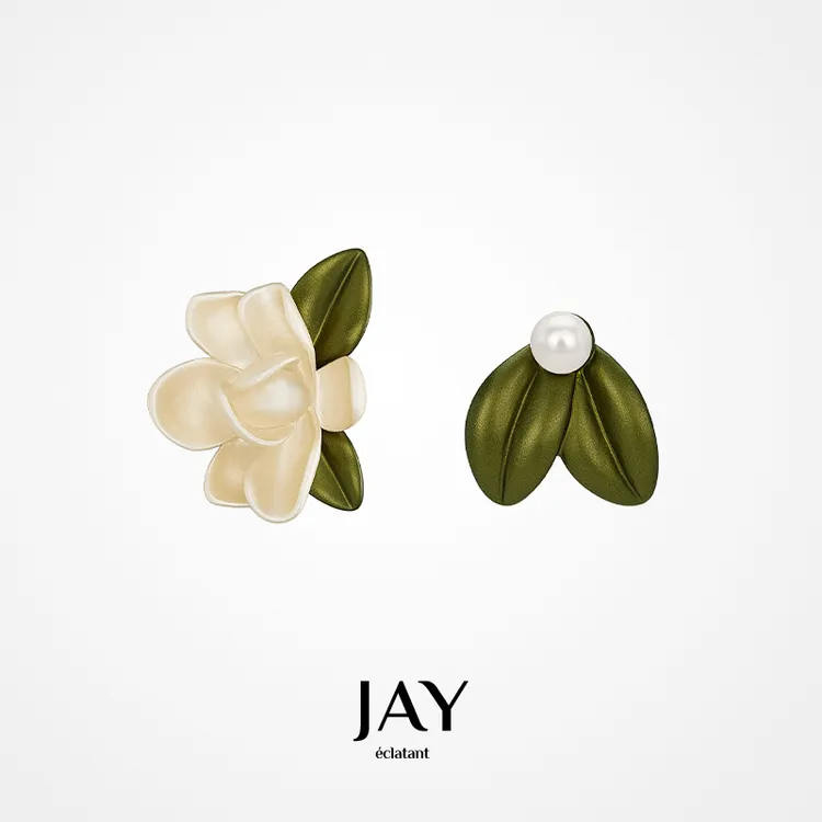 Jay 合金耳饰 栀子花耳钉女2025年新款爆款小众设计感不对称耳环