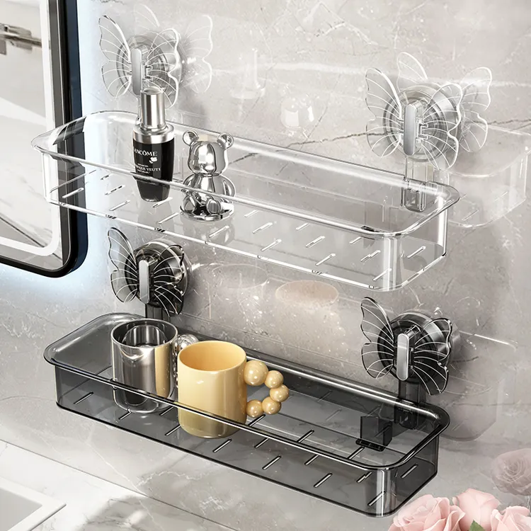 卫生间蝴蝶吸盘浴室置物架免打孔壁挂式洗手间洗漱台墙上收纳架子
