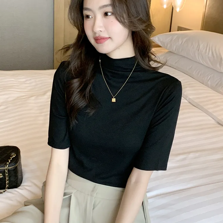 醉梓菡中袖打底衫女半高领百搭内搭新款春夏季五分袖洋气短袖上衣