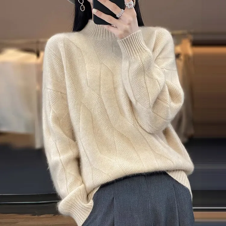 胖mm秋冬大码半高领洋气毛衣女宽松短款200斤加肥内搭羊毛打底衫