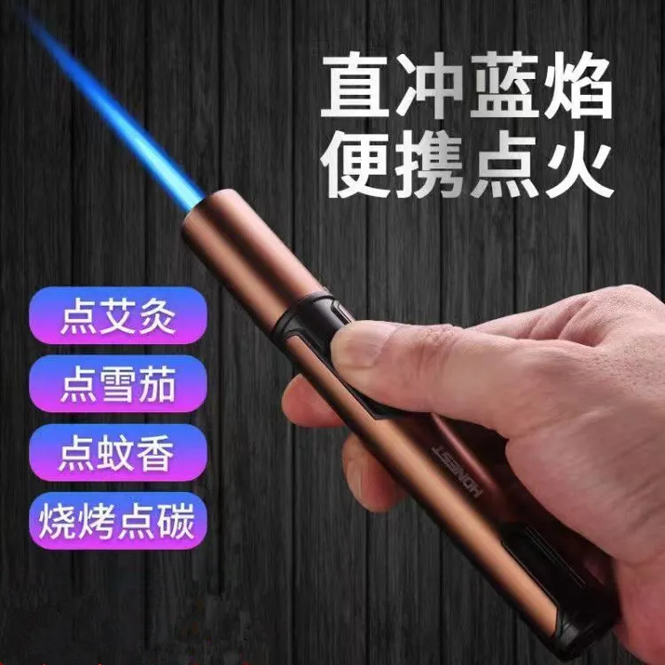 新款充气防风打火机点艾灸香薰雪茄神器金属小喷枪耐高温点火器