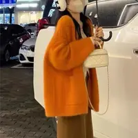 有运费补贴~落日橘色秋冬加厚外套韩版温柔慵懒风针织开衫毛衣女
