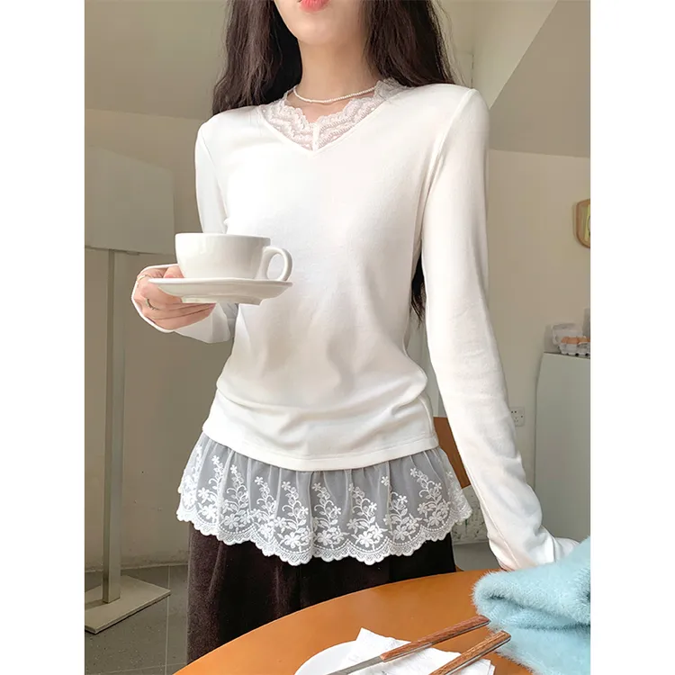 【运费险+现货现发】蕾丝打底衫女小衫内搭高级感秋冬修身显瘦长袖