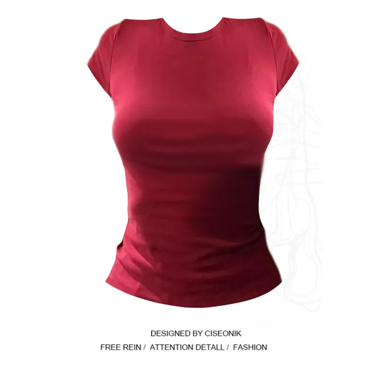 红色正肩修身短袖t恤女夏季高级感收腰别致显瘦百搭ins