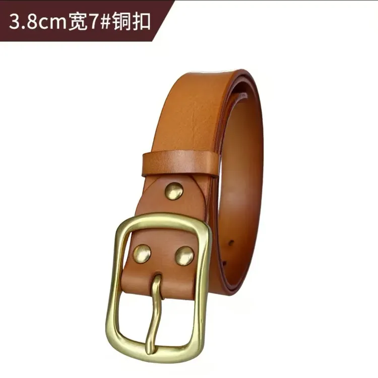 新款纯铜扣+头层牛皮皮带身男士休闲百搭针扣复古腰带时尚皮带