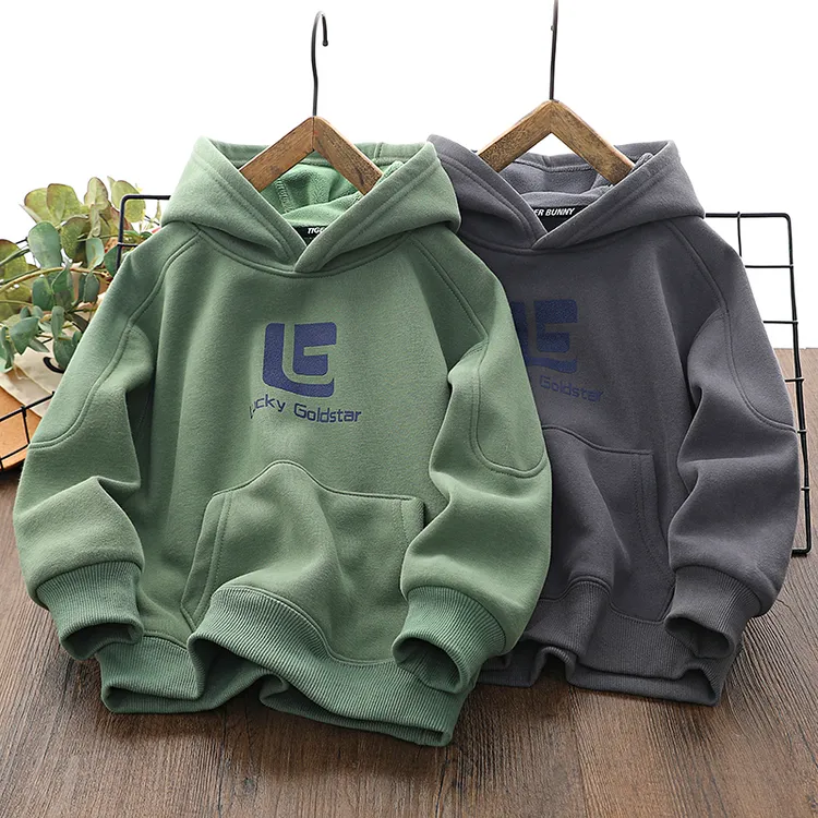 秋冬季男童加绒连帽卫衣洋气儿童保暖卫衣童装上衣中大童百搭童装