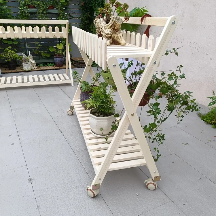 地中海绿色阳台实木花架美式乡村户外创意带栅栏落地式花架带轮子