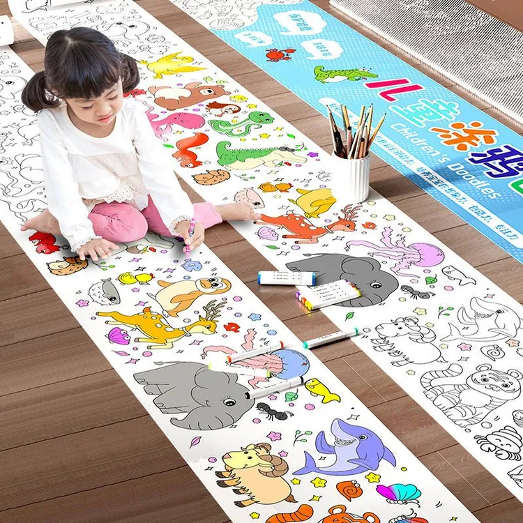 儿童画卷填色趣味画画玩具小孩益智长卷涂色画本绘画涂鸦大画纸