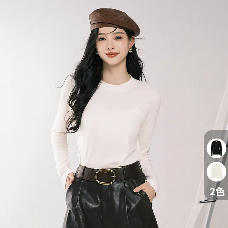 【现货】美洋MEIYANG 热能打底衫 醋酸羊毛混纺|坑条圆领百搭针织衫