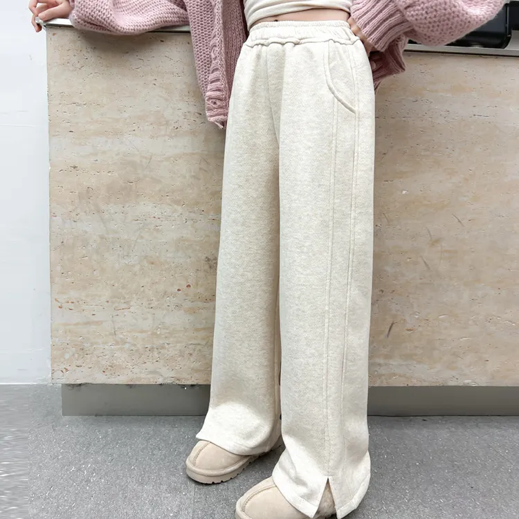 女童2024秋冬新款阔腿裤6-12岁女孩韩版休闲加绒设计感开叉裤子潮